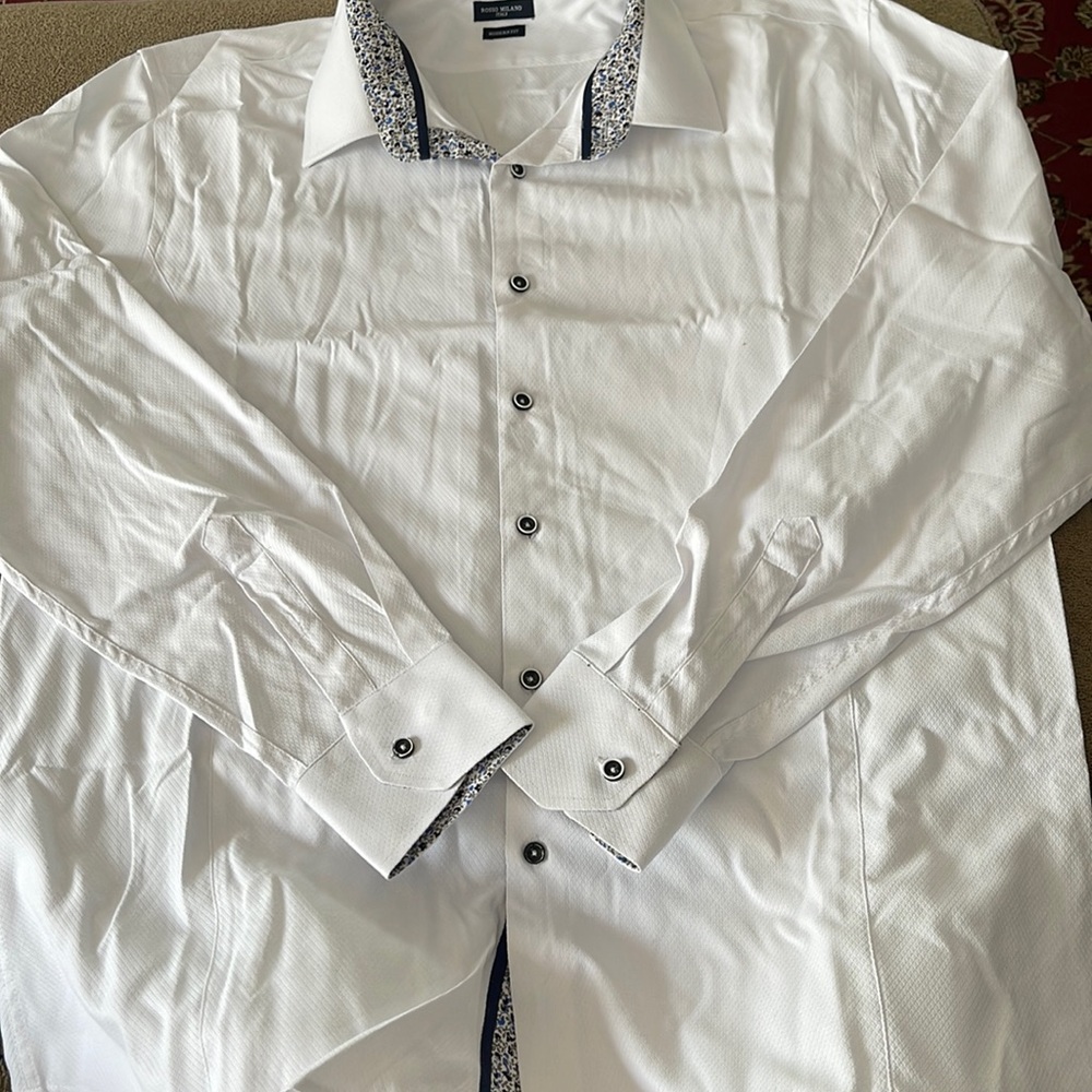 ROSSO MILANO ITALY Modern Fit Size 3X/19 White Button Front Shirt